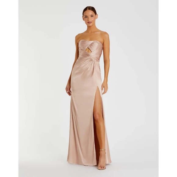 MAC DUGGAL 68837 OYSTER PINK STRAPLESS CHARMEUSE CUTOUT WRAP GOWN SZ 4 NWT $458 - Picture 1 of 4